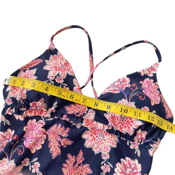 Old Navy Floral Halter V-Neck Ruffle Cross-Back Tankini Large Blue Floral - Picture 9 of 10